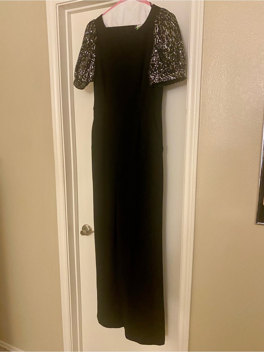 Calvin Klein Black Sequin Puff Sleeve Women's Jumpsuit